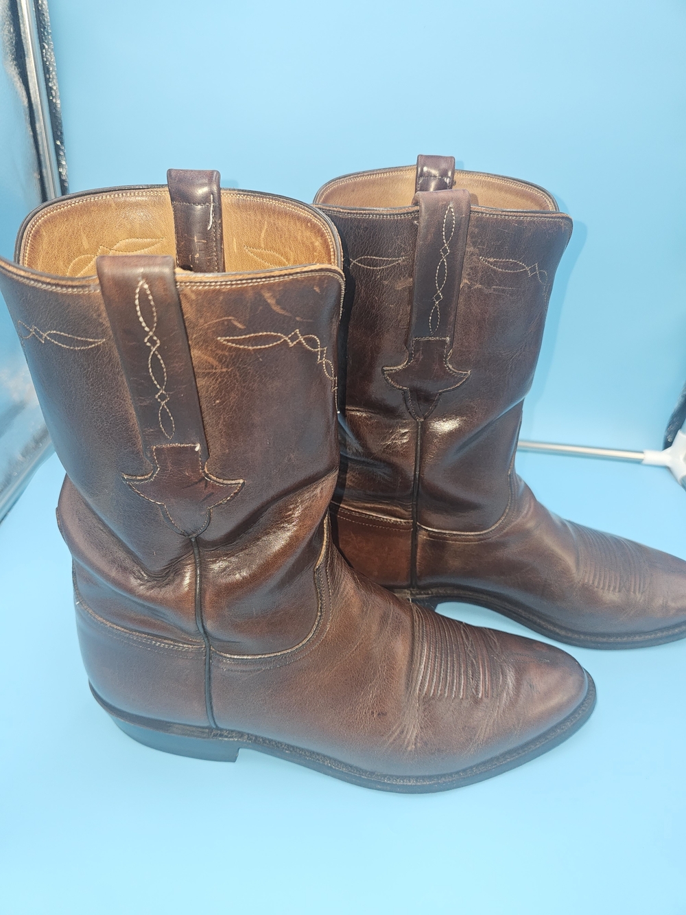 Classic Lucchese Brown Leather Roper Boots, 11D